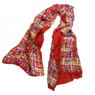 Chal 100% seda estampada/reversible rojo